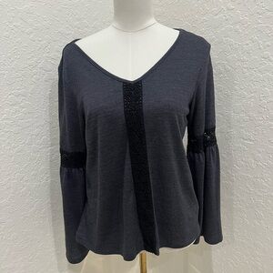 Knox Rose Charcoal and Black Long Sleeve Top